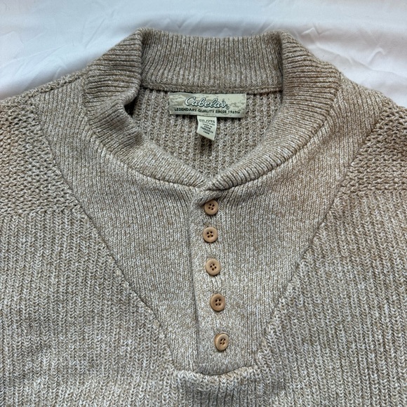 Cabela's Granola Brown Grandpacore Chunky Knit Fisherman Hunting Men’s Sweater - Picture 3 of 9
